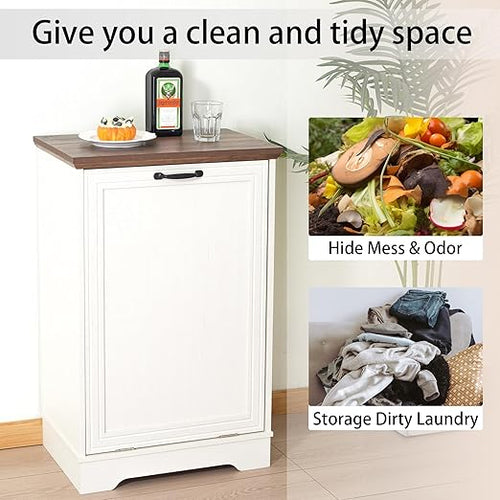 13 Gallons Tilt Out Trash Cabinet, Hidden Trash Can Cabinet Wooden Tilt Out Pet - Image 2