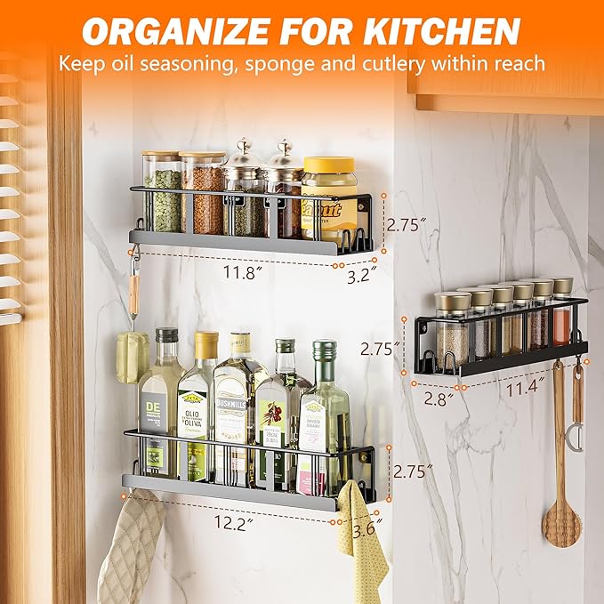 Bunoxea Spice Rack Wall Mounted 3 Pack, Space-Saving Spice Organizer - Image 7
