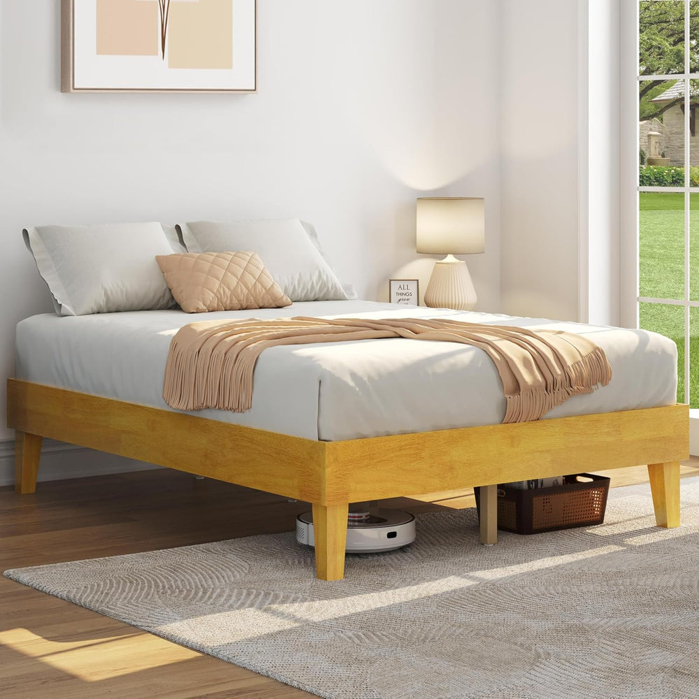 Yaheetech Full Size Solid Wood Platform Bed Frame Low-Profile Natural Wood