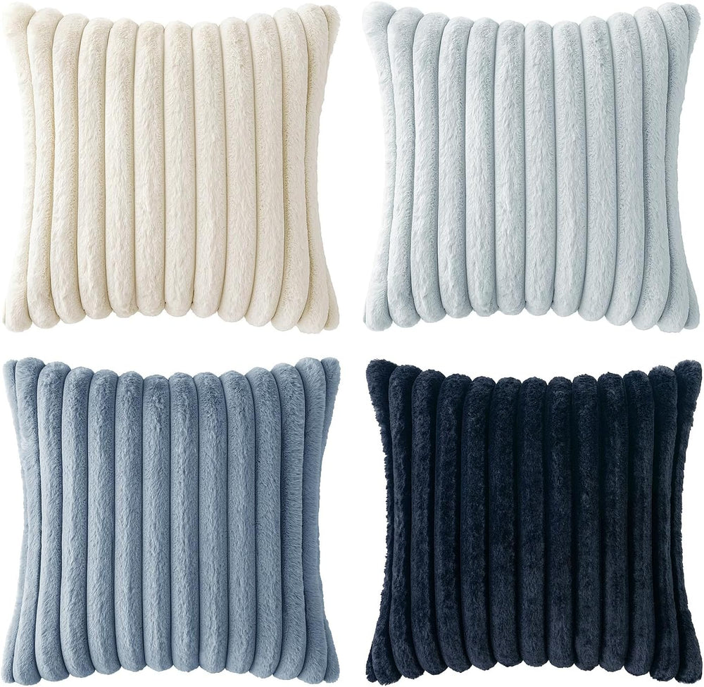 MIULEE Faux Fur Plush Decorative Throw Pillow Covers 20x20, Navy Blue