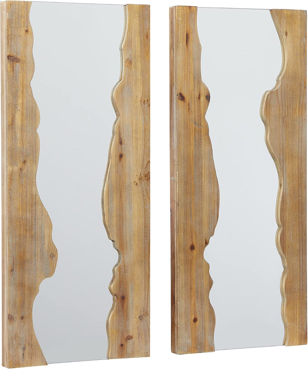 Deco 79 Wood Handmade Room Wall Mirror Live Edge Entryway Mirrors, set of 2 W...