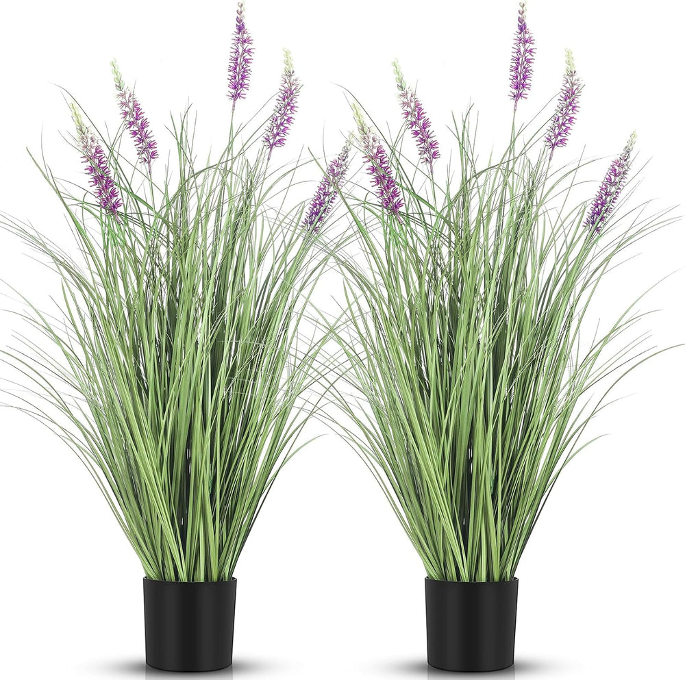 Jexine 2 Pieces Faux Plants Outdoor 3 ft Tall Artificial Lavender Plant Potte...