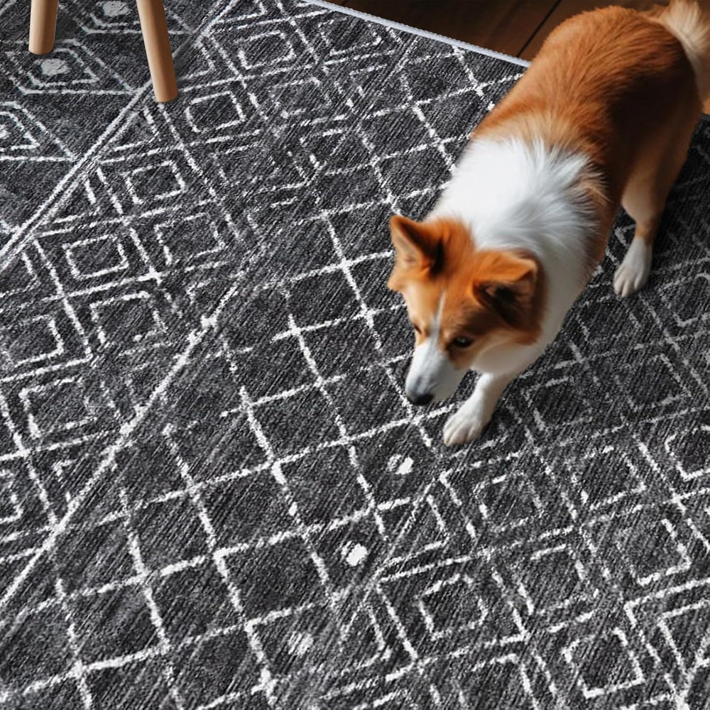 3x10 Washable Moroccan Non Skid Rug:Kitchen Runner Rugs for Hallways Black