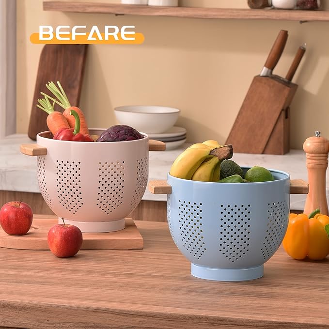 Metal Colander with Wood Handle and Stable Base, Powder Coated Steel Kitchen - Image 7