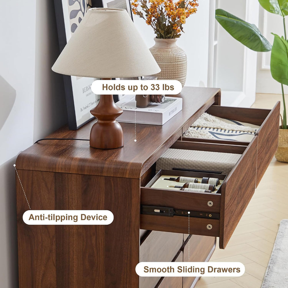 Modern 6 Drawer Dresser for Bedroom, 48" Wooden Chest of Drawers, Walnut