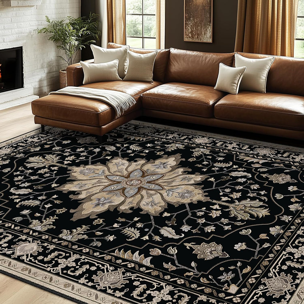 RELEANY Area Rugs 7'x10' Washable Non-Slip, Floral Vintage Distress P...