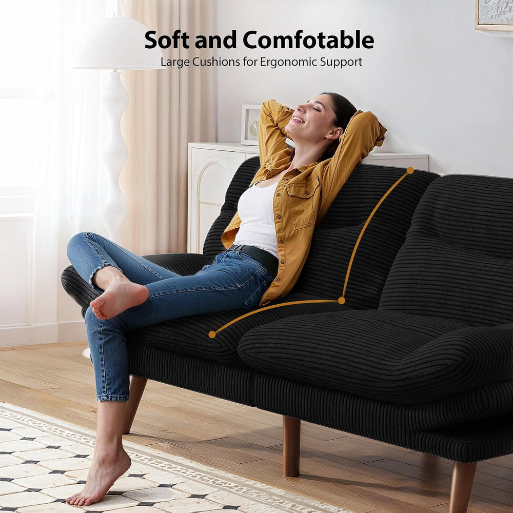 PERLECARE Convertible Futon Sofa Bed, 66" Corduroy Futon Couch with Adju...
