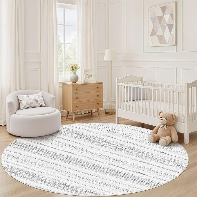 Nakagishi Area Rug Living Room Rugs: 4X4 Machine Washable Boho Large Neutral - Image 6