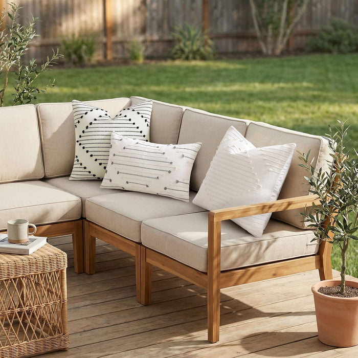 Mecatny Boho Outdoor Throw Pillow Covers 20x20 Set of 2 Beige & Grey