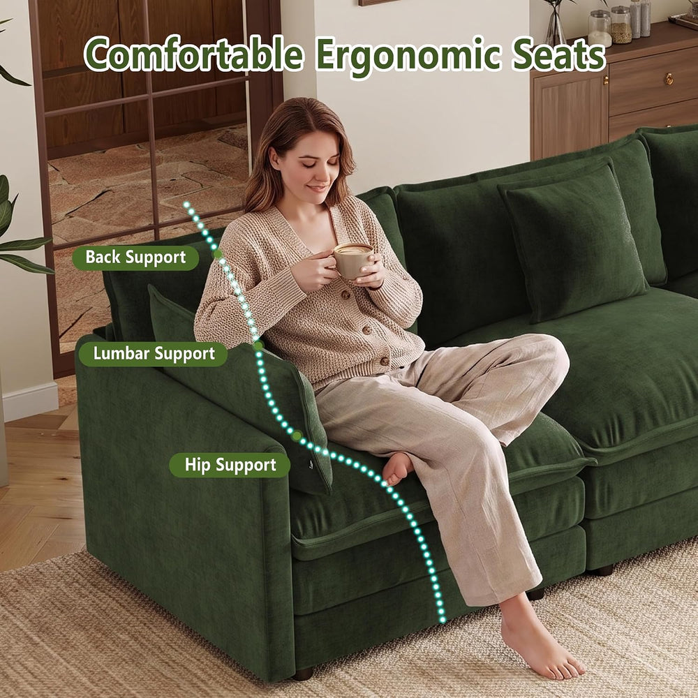 137” Oversized Cloud Sectional Sofa Couches for Living Room, Green