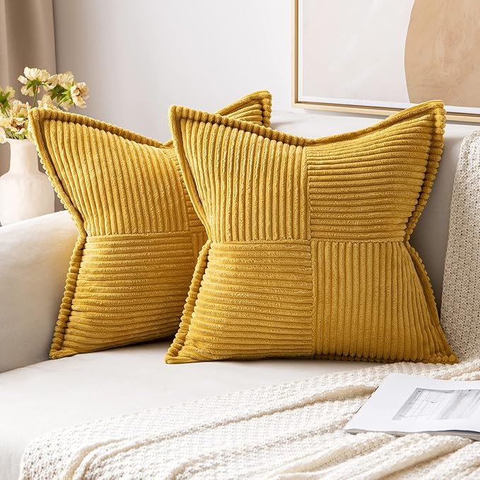 MIULEE Mustard Yellow Corduroy Decorative Euro Sham Pillow Covers 24x24 Inch by MIULEE