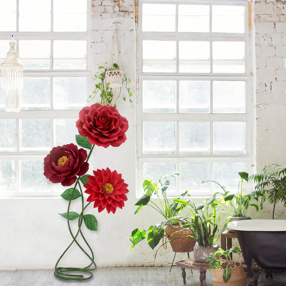 BreezeHug 6 Pcs Free Standing Giant Flowers Stem Stands Giant Artificial Flow...