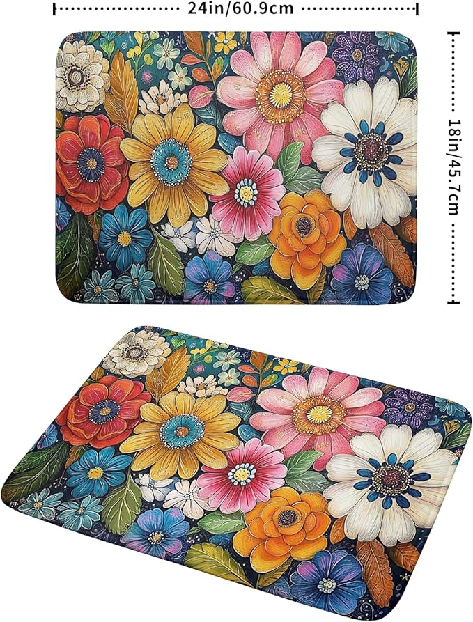 Giwawa Boho Flower Dish Drying Mat, Colorful Floral Leaf Dish Drainer Mats - Image 2