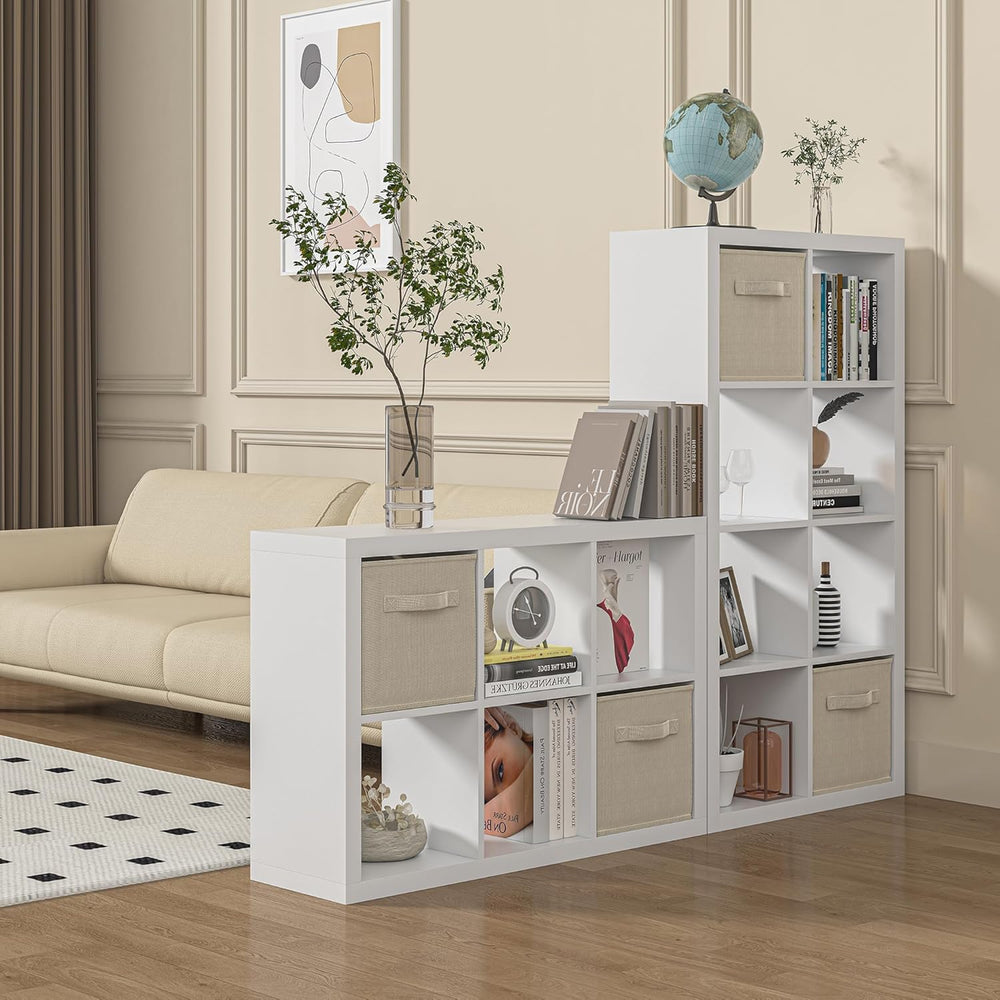 Bookshelf with Storage Bin, 6-Cube Storage Organizer, Modern Wood Open Bookca...