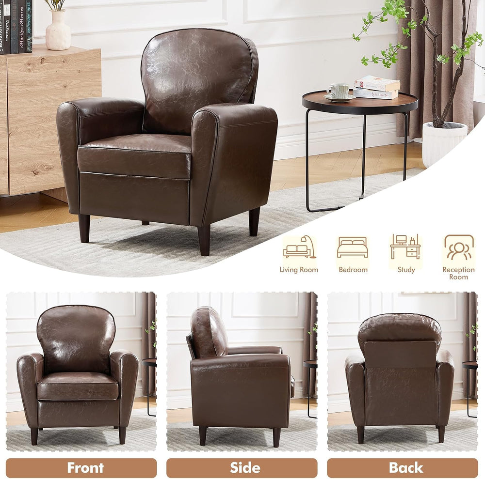 Mid Century Accent Chair Set of 2, Modern Faux Leather Arm Chair, Upholstered...