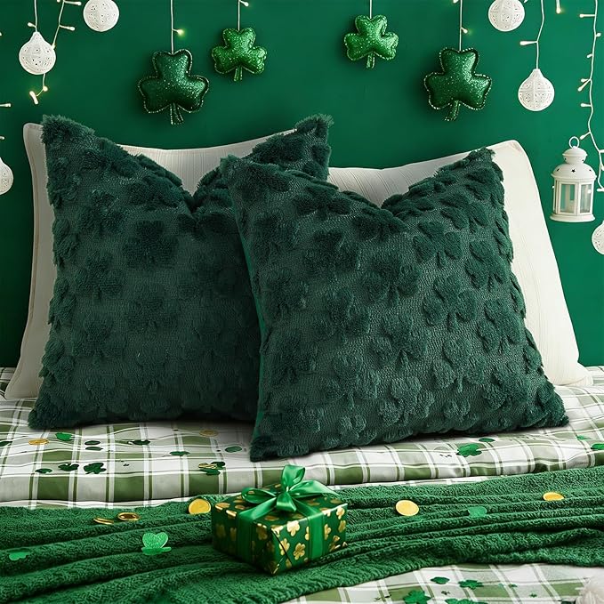 decorUhome St. Patrick’s Day Shamrock Green Pillow Covers 20x20 Inch Set of 2 - Image 5