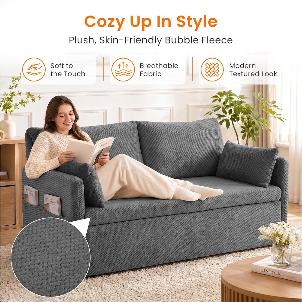 66.5" Queen Pull Out Couch Bed with Adjustable Backrest-Grey