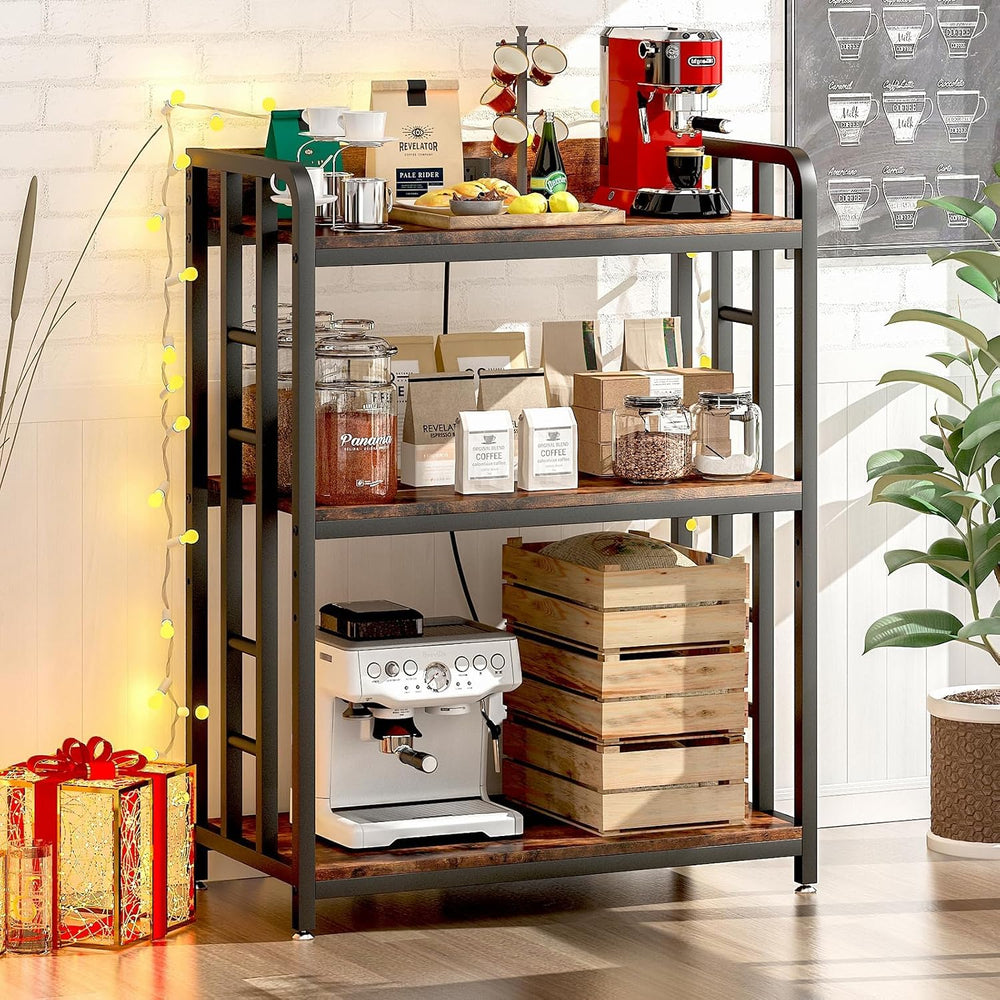 METYERRY Bakers Rack with Power Outlet,Adjustable Microwave Stand with Storag...