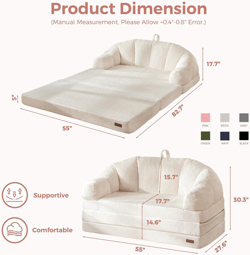MAXYOYO Folding Sofa Bed with Backrest, Boneless Fold Out Couch with Handle