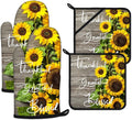 Sunflower Wood Grain Oven Mitts and Pot Holders Sets Heat Resistant 4Pcs by ANTJOO