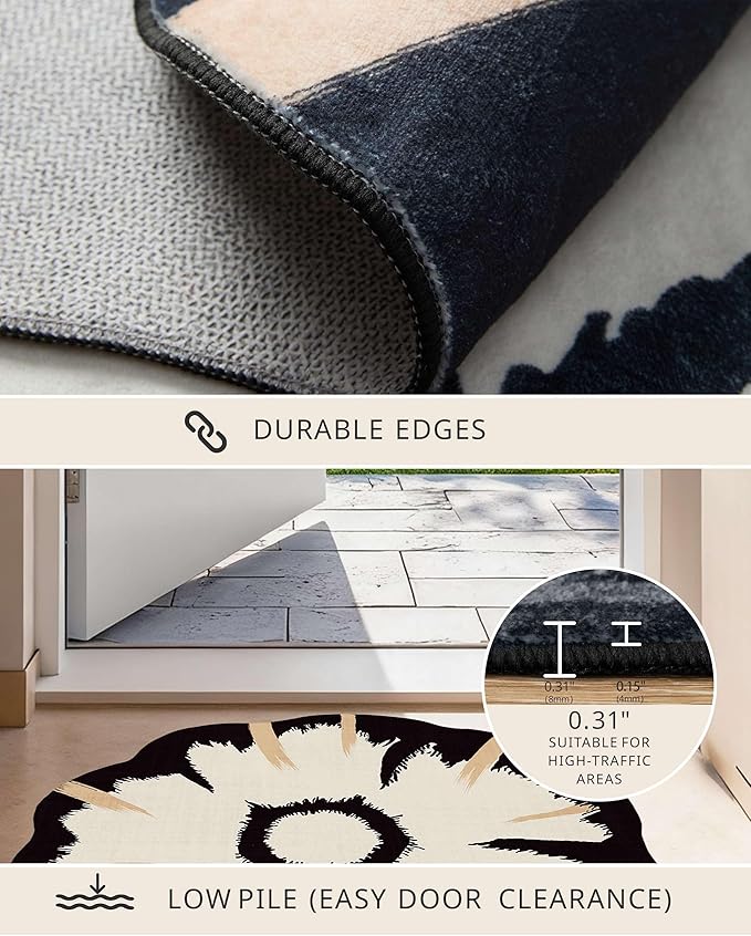 Latte&Fog Round Area Rug for Living Room, Modern Floral Washable Circle Rug - Image 5