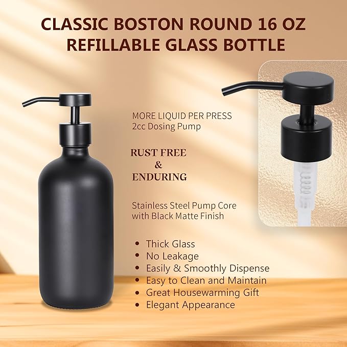 Ronasip Set of 5 Kitchen Soap Dispenser Set 16 Oz Glass Hand Dish Soap Dispenser - Image 5
