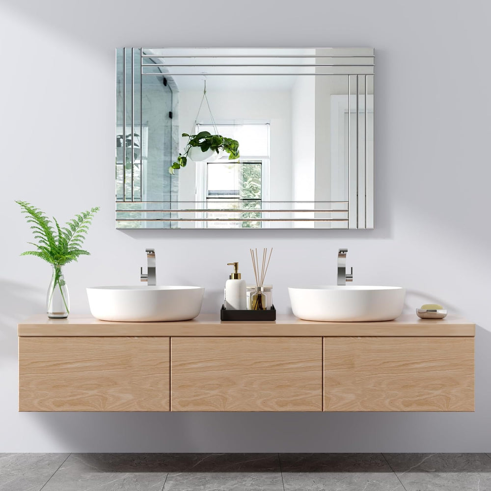 Decorative Wall Mirror 40"x28" Rectangle Silver Wall Mounted Mirror