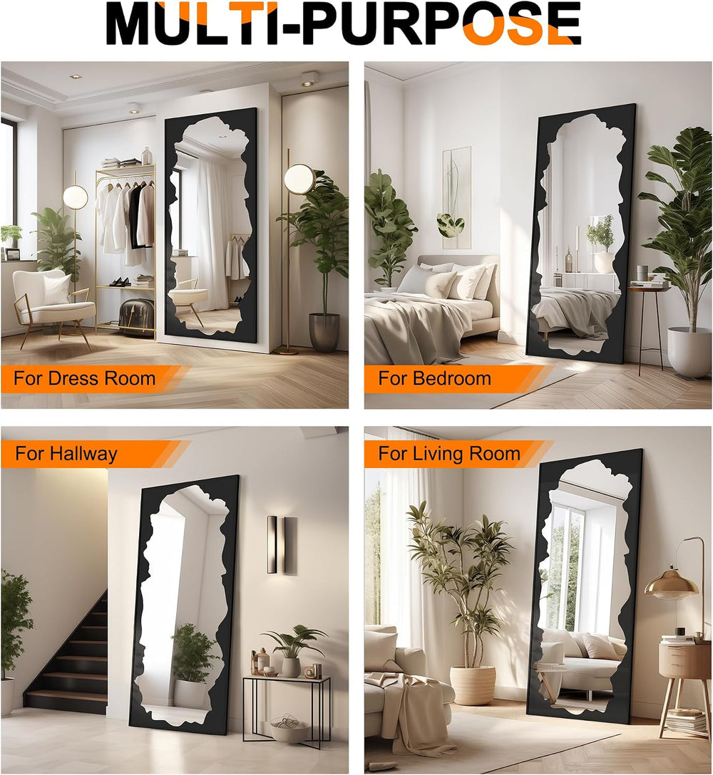 Full Length Mirror for Wall, 70"x30" Black Abstract Wall Decor Mirror