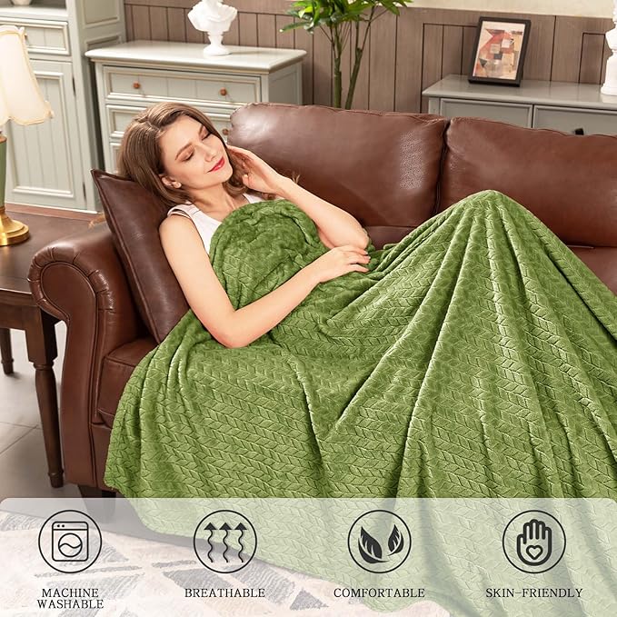 inhand Sage Green Fleece Queen Blanket - Image 6