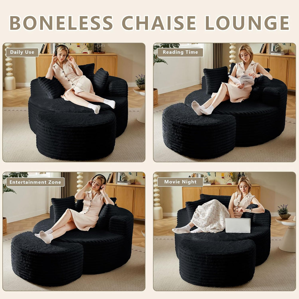 Oversized Round Chaise Lounge Chair Indoor with Ottoman Round BonelessChair |...