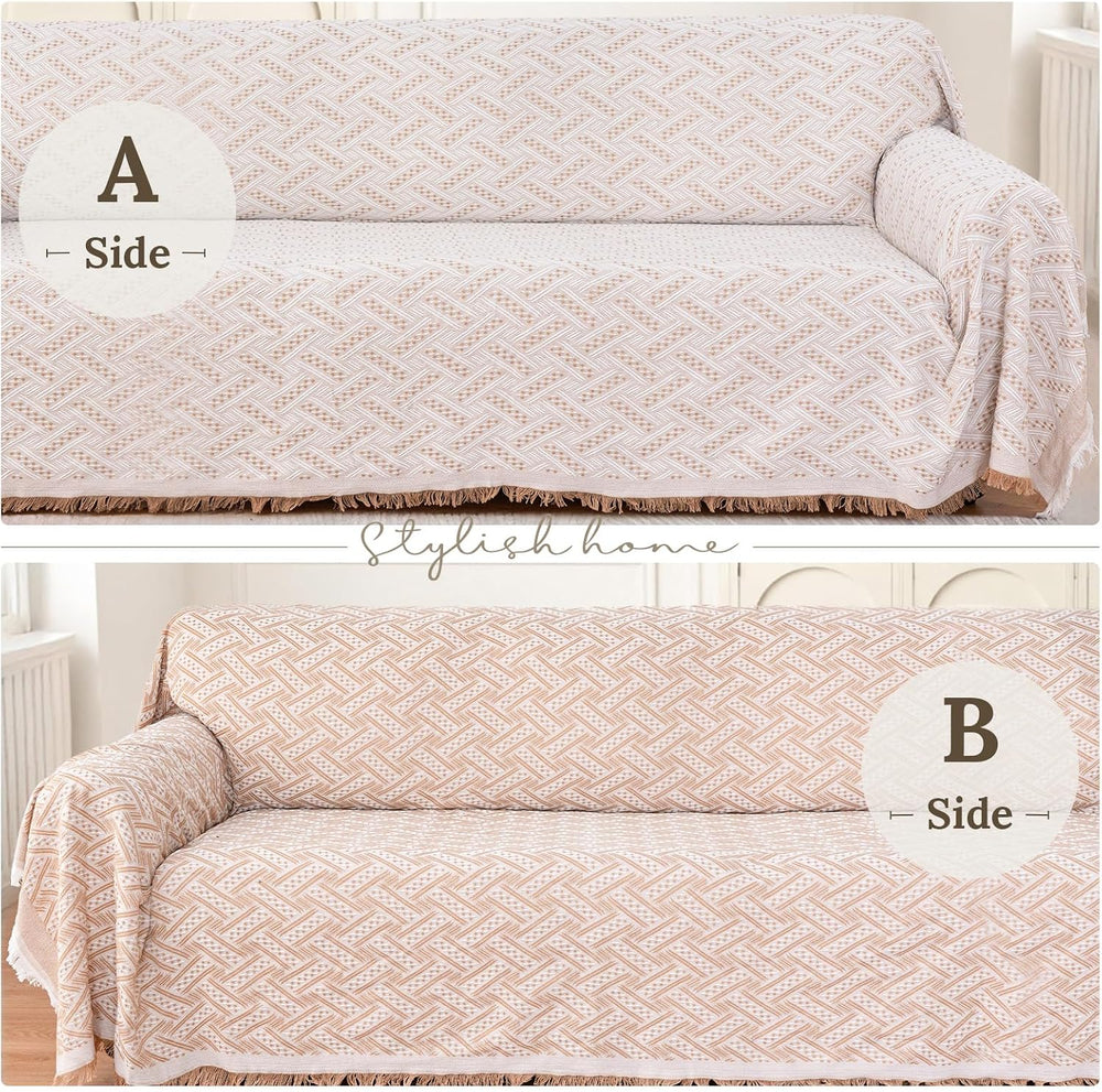 HOMERILLA 2 Piece Sectional Couch Cover for L Shape Sofa Khaki White XL