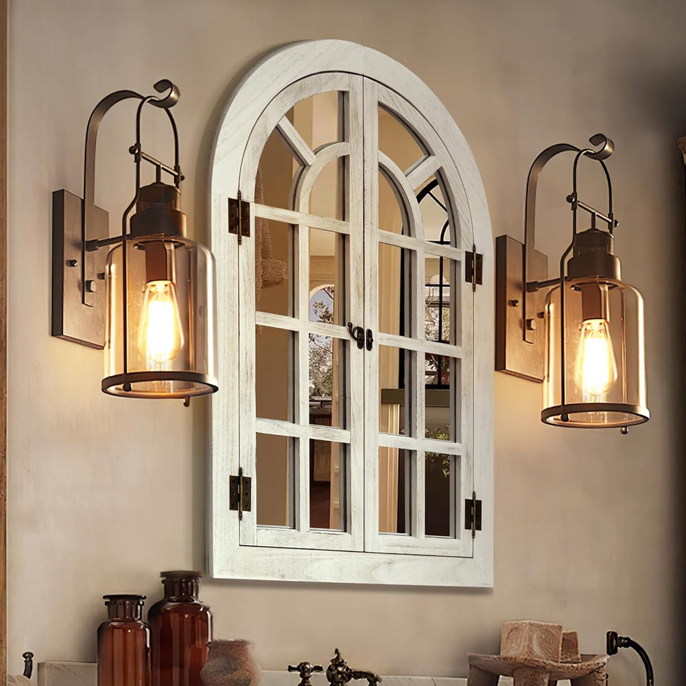 Window Mirrors for Wall Decor -Arched Wall Mirror Farmhouse Wood