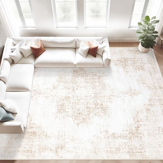 Area Rugs 8x10 Vintage Rug: Large Washable Living Room Rug Retro Medallion by MXSANYOORUG