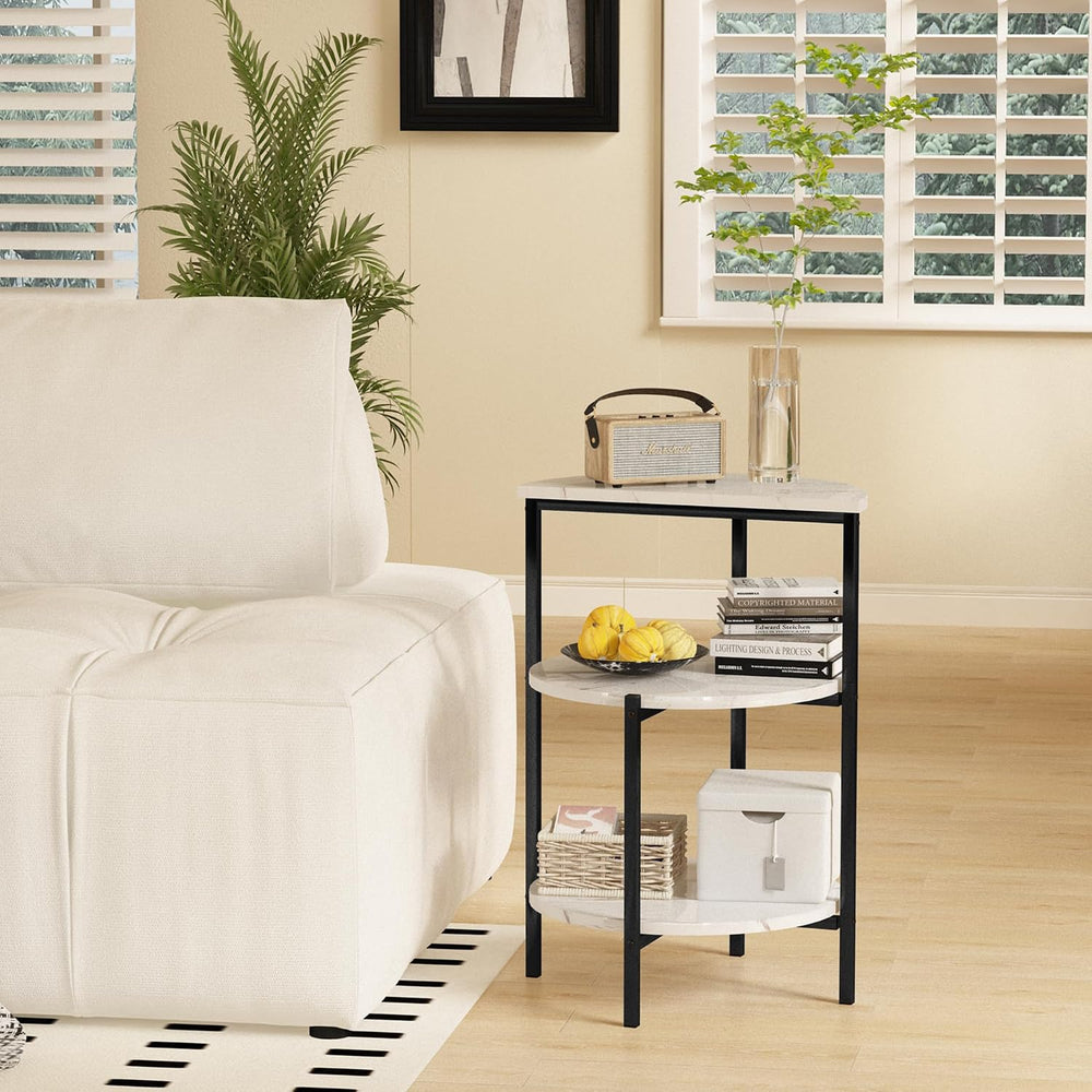 furlinkhm Marble Side End Table Set, 3-Tier Sofa Side Table, Small Round Coff...