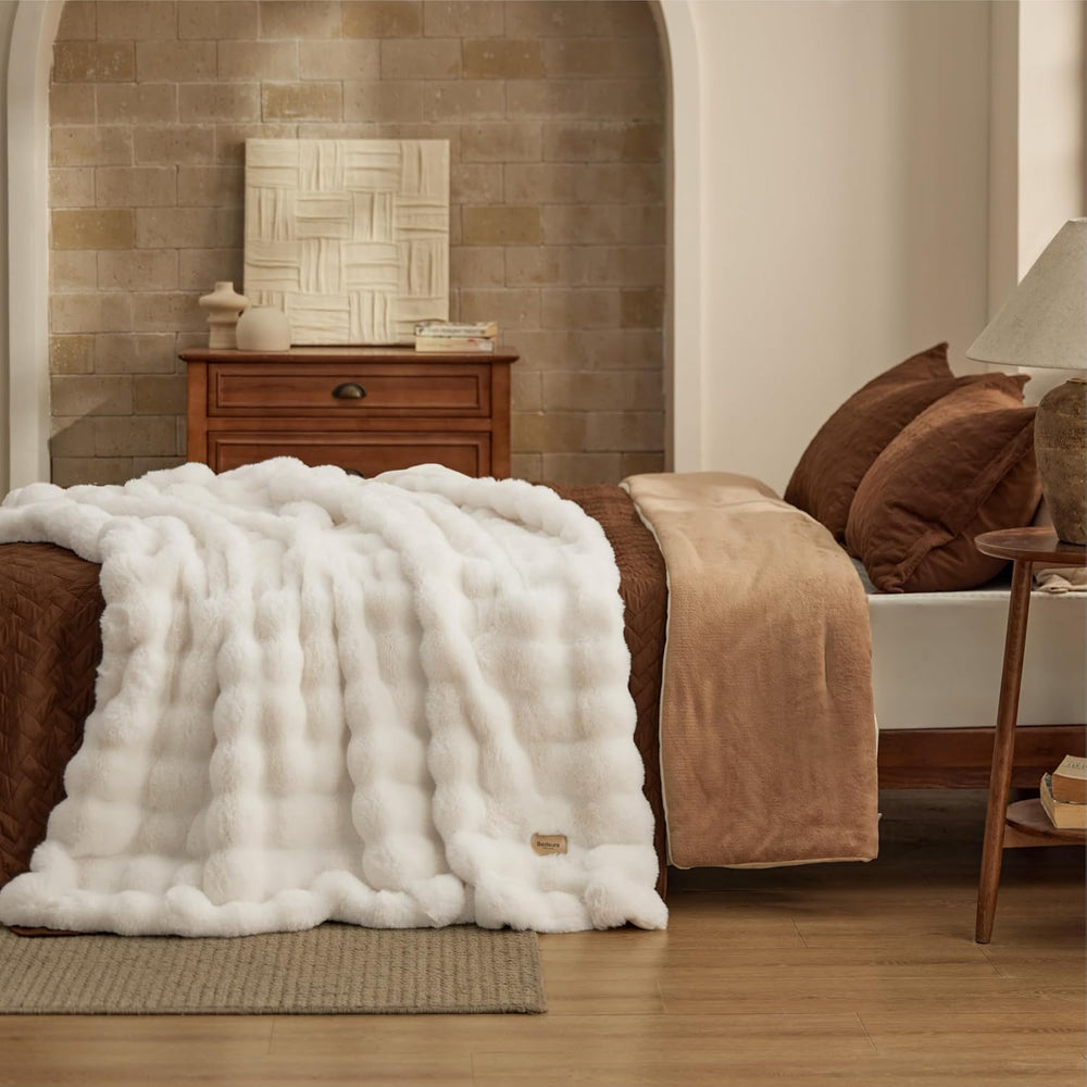 Bedsure Fuzzy Fluffy Bubble Faux Fur Throw Blanket, Soft Plush Comfort Cozy G...