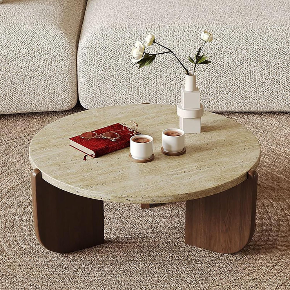 FORRTY Coffee Table,Sofa Table,End Tables, Slate Stone+Solid Wood, Sturdy And...