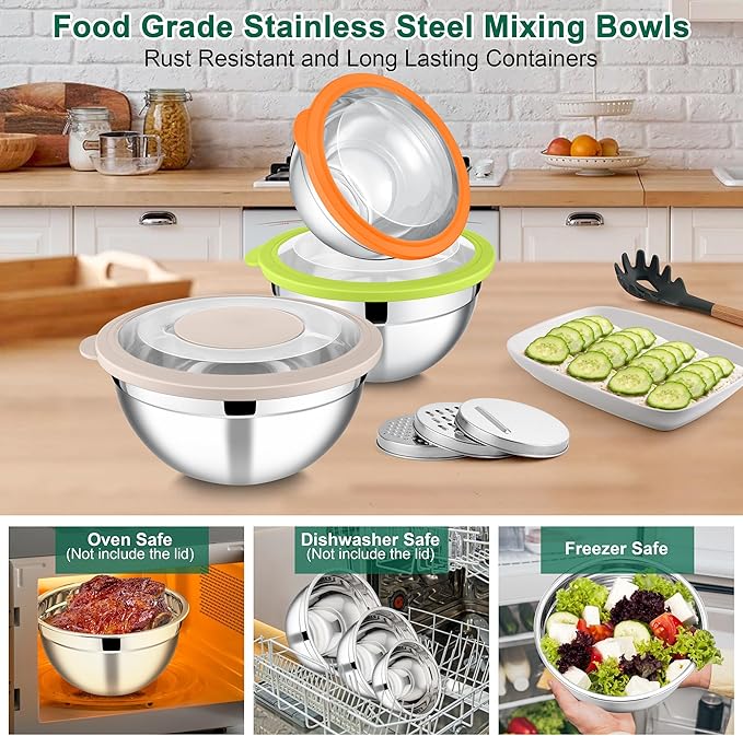 E-far Mixing Bowls with Lids and Graters, Stainless Steel Salad Mixing Bowl - Image 7