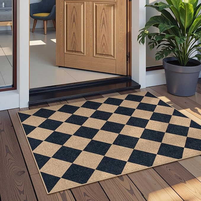Lahome Colette Checkered Easy Jute Kitchen Rug, 2x3 Front Door Mat Non Slip - Image 6