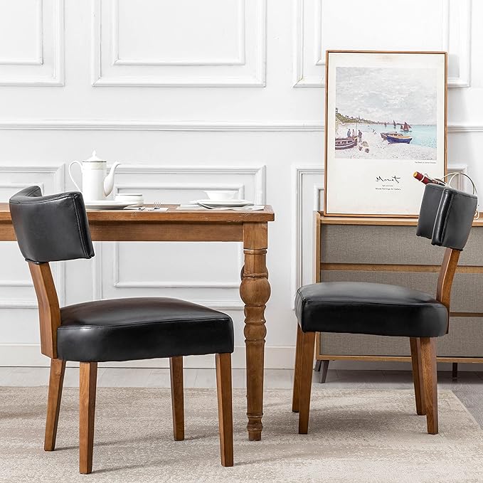 Set of 4 PU Leather Upholstered Side Chairs, Modern Kitchen Armless Parson Ch...