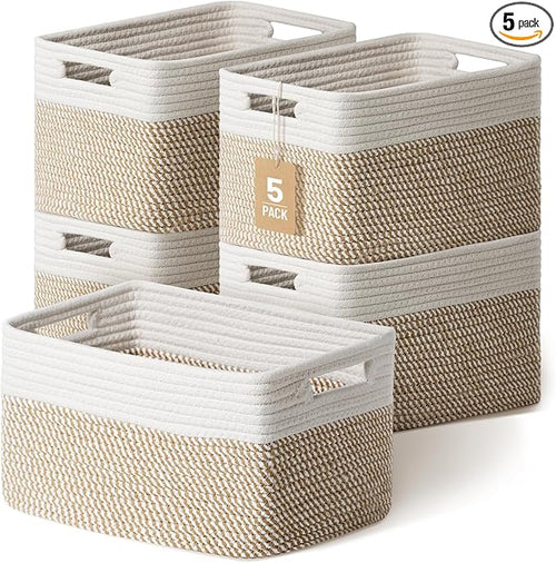 5 Pack Woven Storage Baskets for Shelves, Decorative Basket Organizer Storage by YILOBI