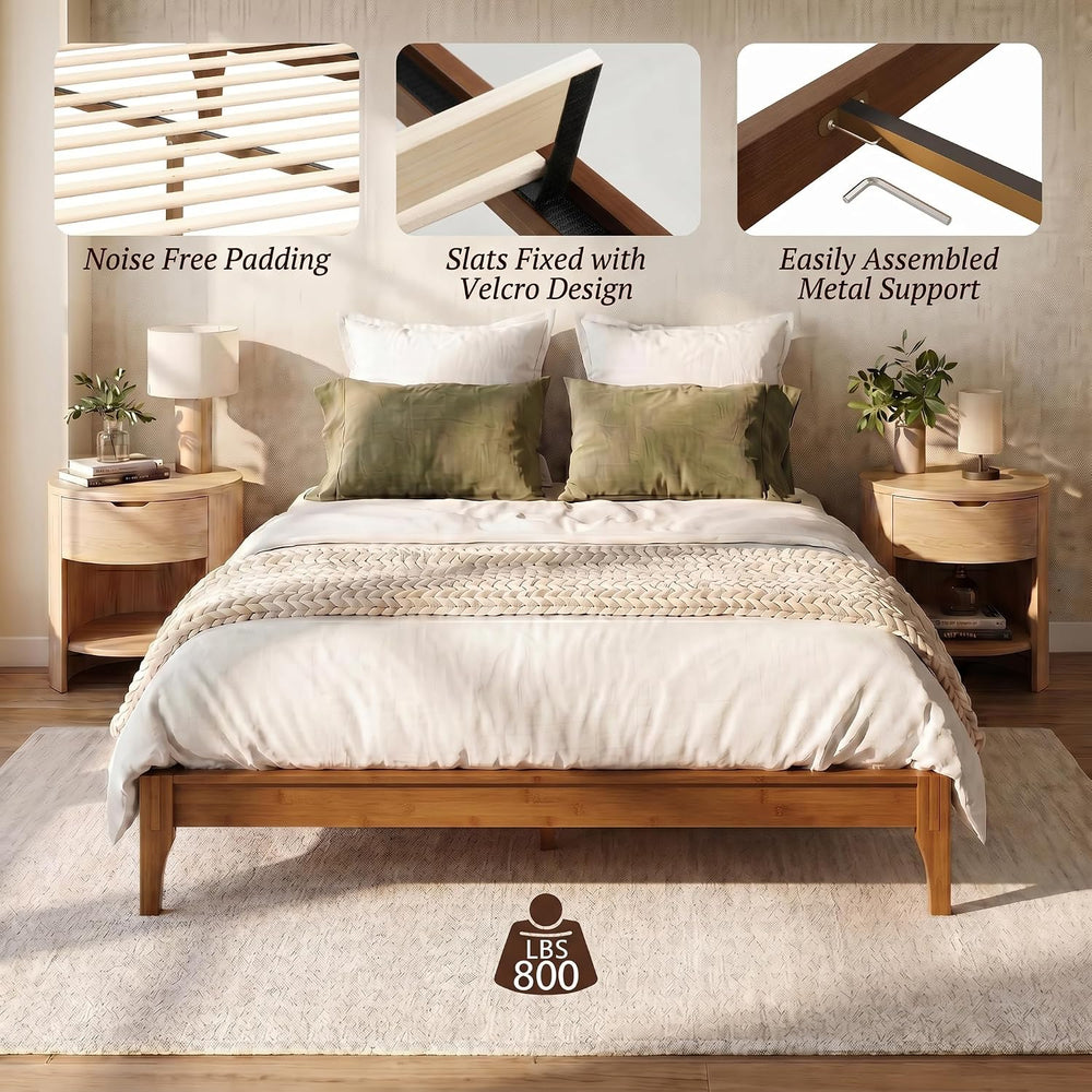 12 Inch Full Solid Bamboo Wood Platform Bed Frame with Wooden Slats