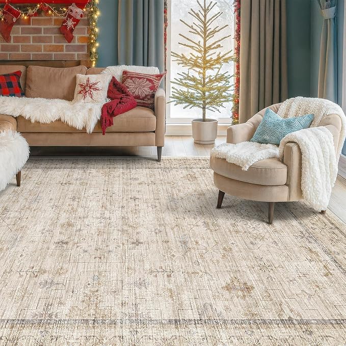 Washable Ivory 6x9 Living Room Rug, Non Slip Dinning Rugs - Image 8