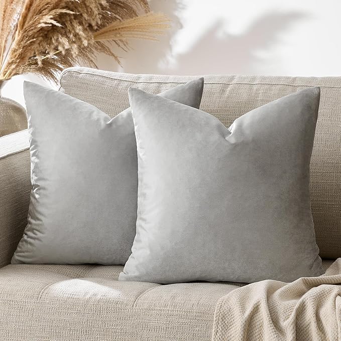 GIGIZAZA Velvet Silver Grey Pillow Covers 20x20 Set of 2 Square Throw Pillow - Image 7