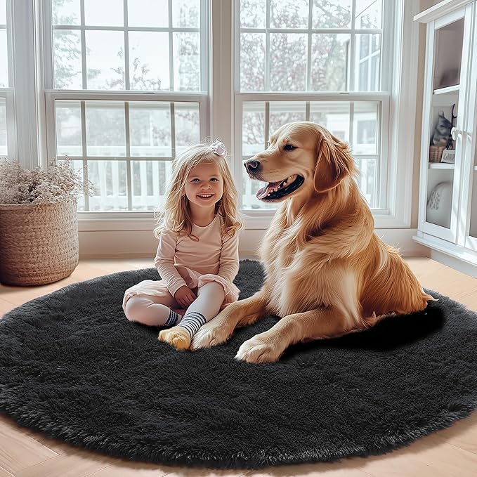 ONASAR Black Round Rugs 8ft for Living Room, Fluffy Bedroom Circle Area Rug - Image 8