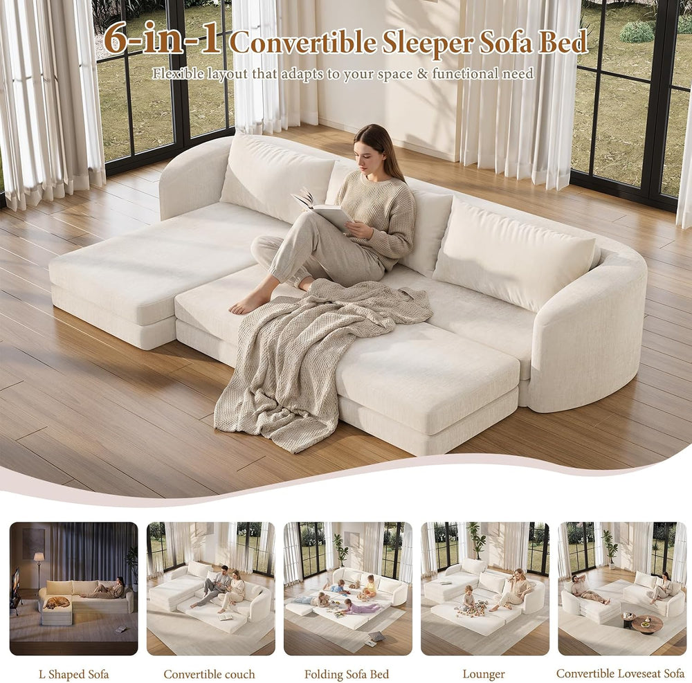 Vesgantti 6 in 1 Convertible Folding Sofa Bed, Futon Sectional Couch, Beige