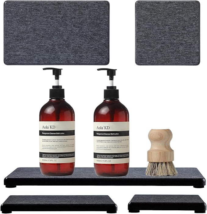 3PCS Water Absorbing Soap Dish Sponge Holder, Diatomite Stone Drying Tray Mat - Image 3