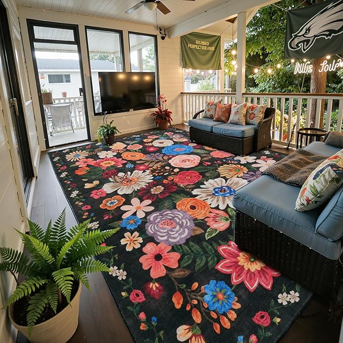 Washable Area Rug 8x10 Black/Brown, Large Soft Rugs by WelcometoBabovid