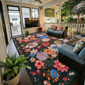 Black/Brown Area Rugs 10x14 Living Room, Non Slip Machine Washable Floral Rugs by WelcometoBabovid