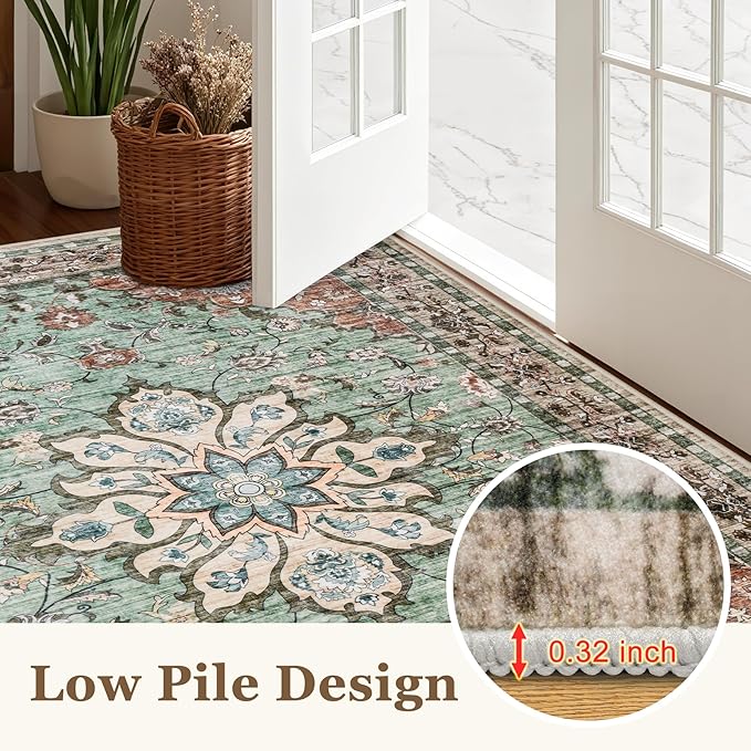 2x3 Area Rugs Living Room Rug: Washable Vintage Distressed Floral Rug No Slip - Image 9