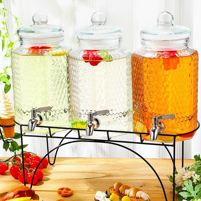 3 Pcs 1 Gallon Beverage Dispensers Glass Drink Dispenser - Image 4